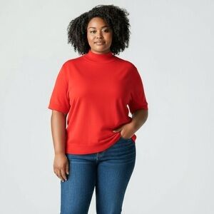 100% Silk Red Knit Sweater by Lord & Taylor with Mock Turtleneck